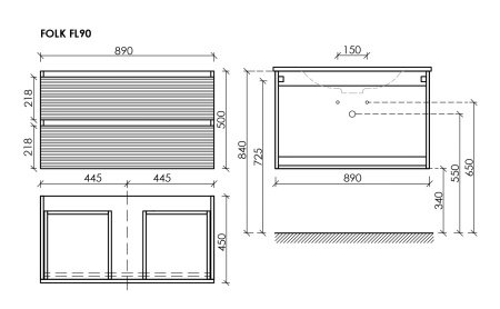 Тумба под раковину Sancos FOLK FL90W 89х45х50 подвесная цвет белый